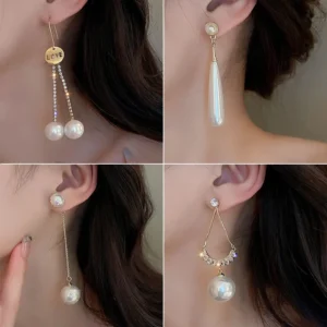 Boucles d'oreilles en perle géométrique s925 argent zircon