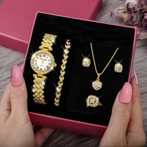 Ensemble de montres à quartz et diamant Ensemble de boucles d'oreilles et collier en cristal brillant pour femmes