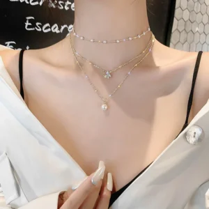 collier en plaqué argent brillant multicouche