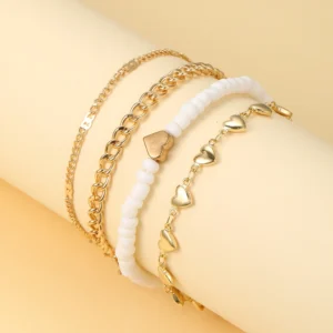 chaîne Bracelet coeur croix pièce 04 pcs