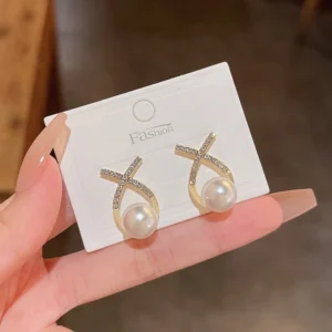 Mode perle géométrique en boucles d'oreilles s925 argent